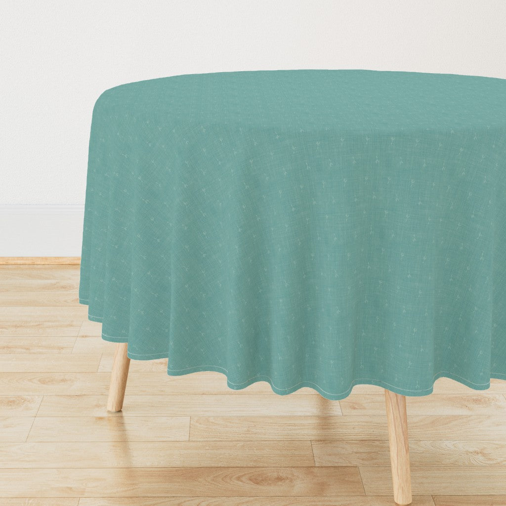 Sparrow Bird Footprints on Linen Look Tablecloth — Small Scale — teal blue
