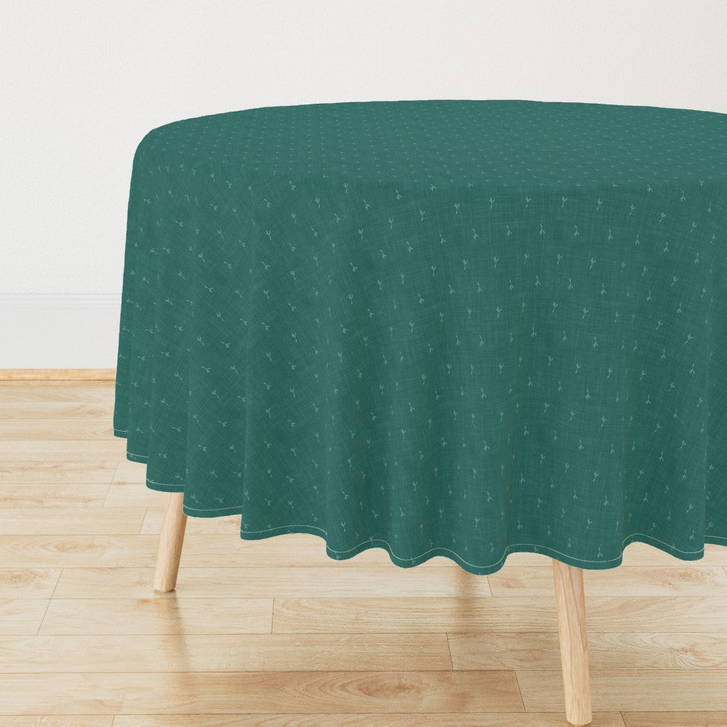 Sparrow Bird Footprints on Linen Look Tablecloth — Small Scale — teal blue green