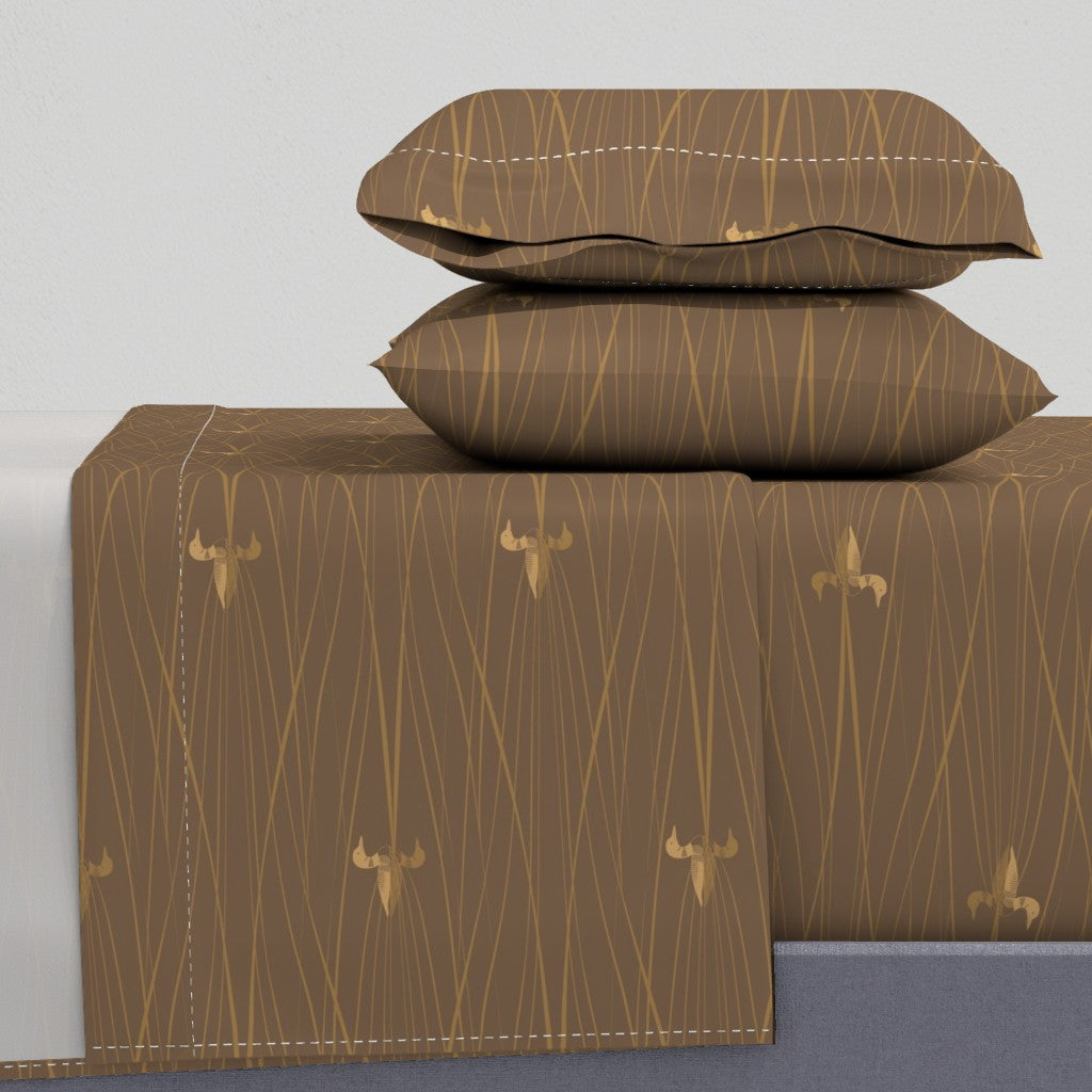 Earth Tone Minimalist Lake Scene with Loons Sheet Set — Medium Scale — brown gold