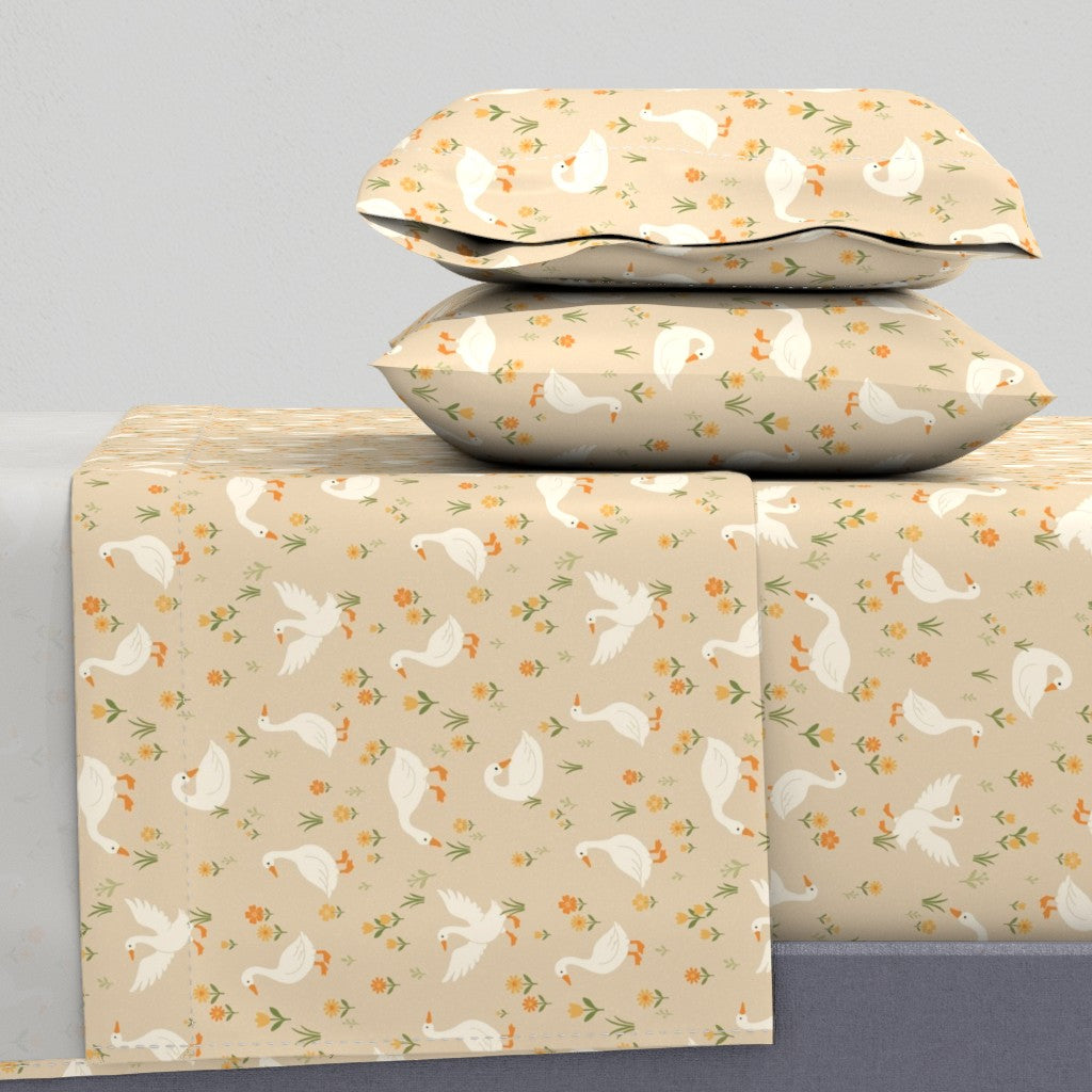 Cute Country Geese for Children's Room Decor Sheet Set — Medium Scale — tan
