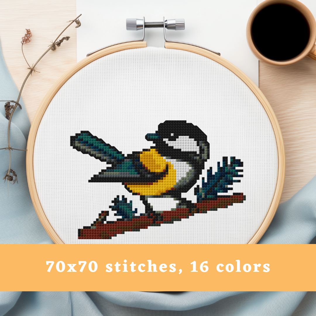 Chickadee Modern Retro Cross Stitch Pattern