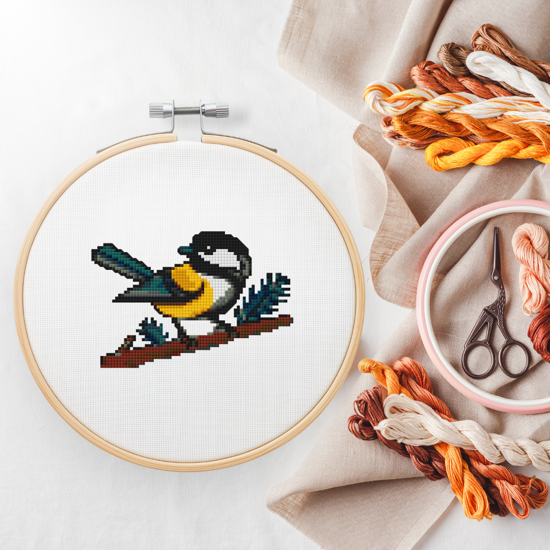 Chickadee Modern Retro Cross Stitch Pattern
