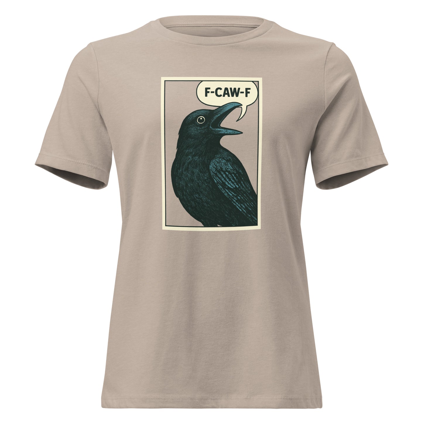 "F-Caw-F" Funny Crow Women's Relaxed T-Shirt in Heather Stone - Front | Better With Birds