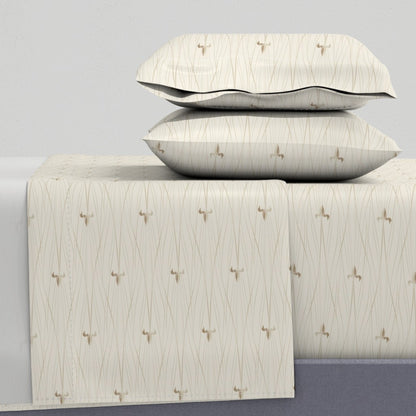 Earth Tone Minimalist Lake Scene with Loons Sheet Set — Small Scale — Tans