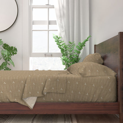Earth Tone Minimalist Lake Scene with Loons Sheet Set — Small Scale — in Tans colorway