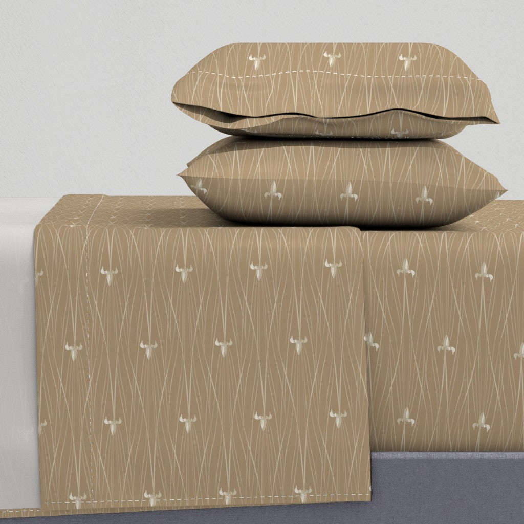 Earth Tone Minimalist Lake Scene with Loons Sheet Set — Small Scale — in Tans
