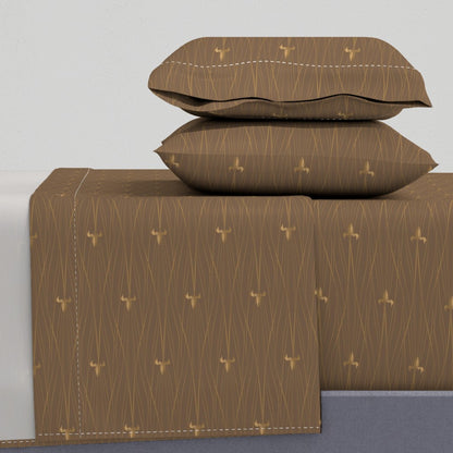 Earth Tone Minimalist Lake Scene with Loons Sheet Set — Small Scale — brown gold colorway