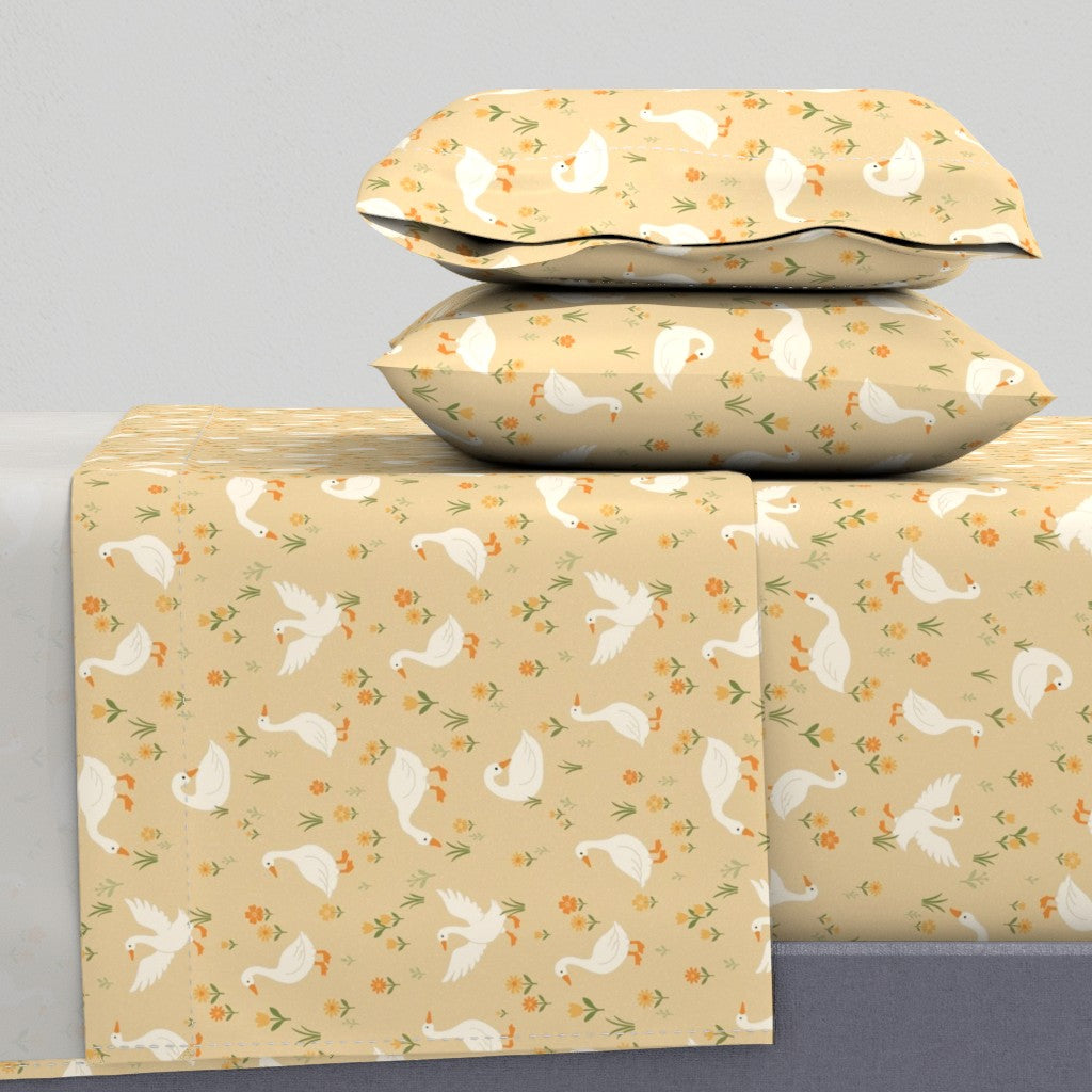 Cute Country Geese for Children's Room Decor Sheet Set — Medium Scale — light yellow