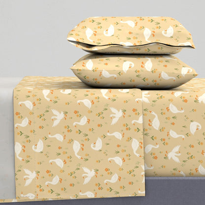 Cute Country Geese for Children's Room Decor Sheet Set — Medium Scale — light yellow
