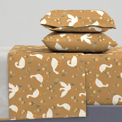 French Country Geese for Nursery & Kids Room Sheet Set — Large Scale — brown