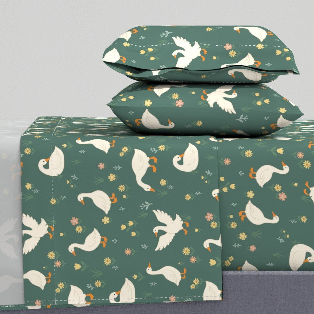 French Country Geese for Nursery & Kids Room Sheet Set — Large Scale — green