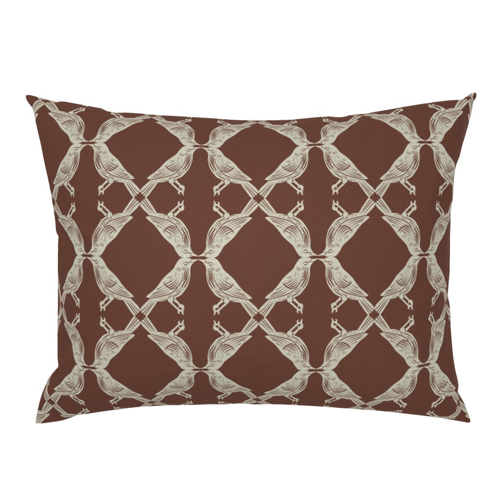 Nature-Inspired Geometric Symmetry of Birds Pillow Sham — Large Scale — brown (2)