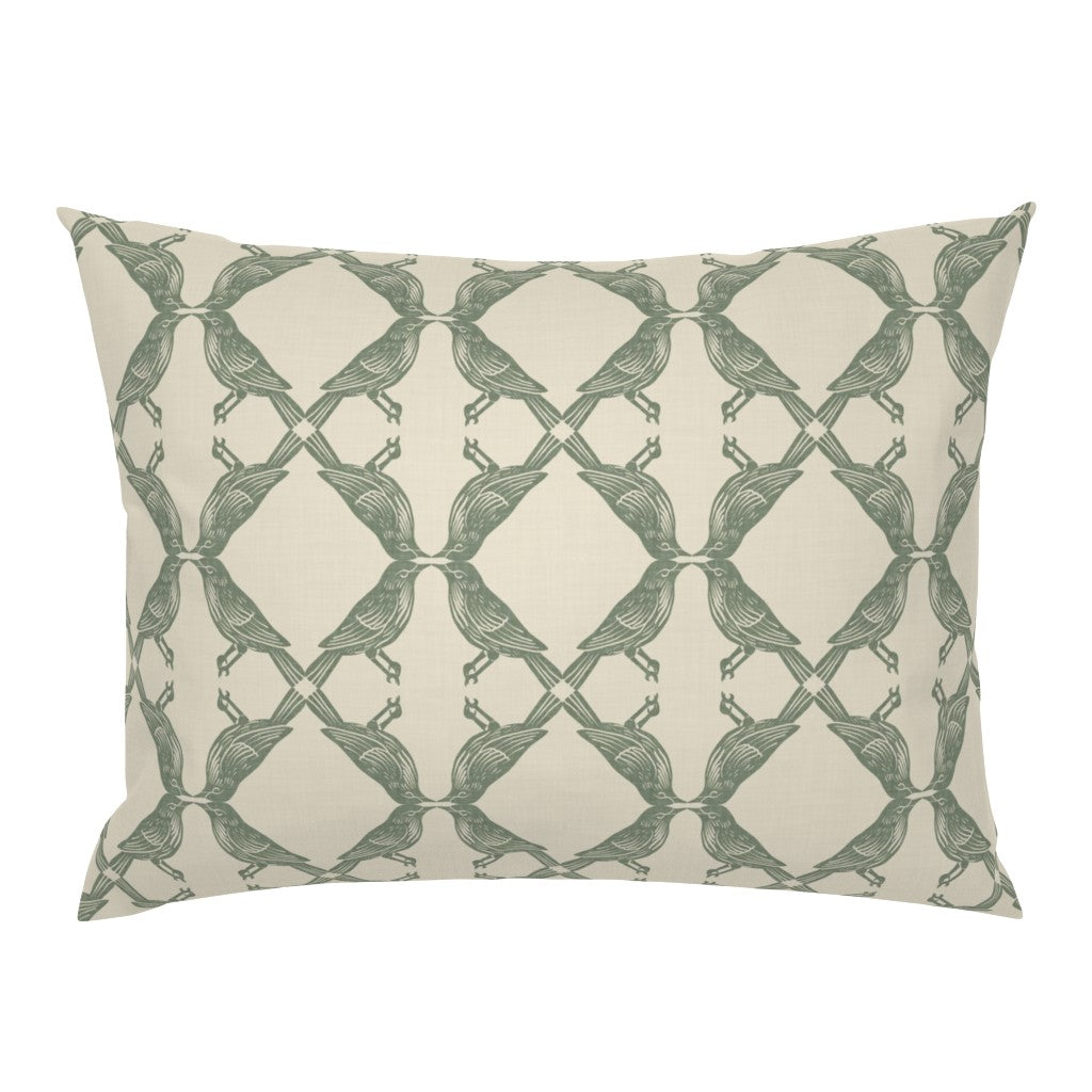 Nature-Inspired Geometric Symmetry of Birds Pillow Sham — Large Scale — sage