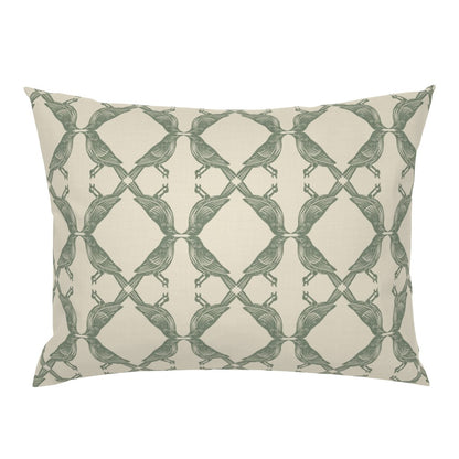 Nature-Inspired Geometric Symmetry of Birds Pillow Sham — Large Scale — sage