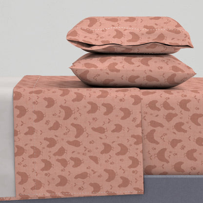 Country Farmhouse Chickens + Flowers on Linen Look Sheet Set — Medium Scale — pink