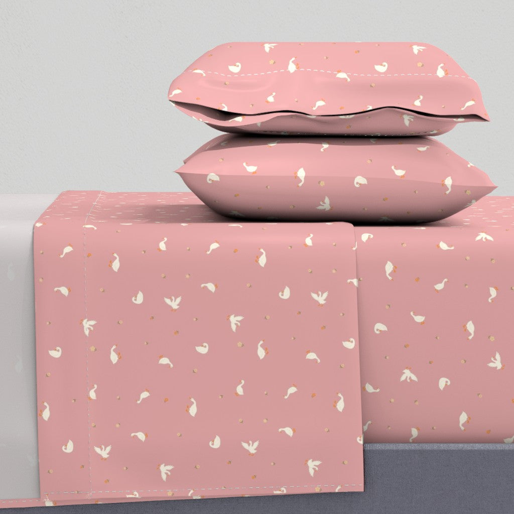 Cheerful Country Geese & Tiny Flowers Sheet Set — Small Scale — pink