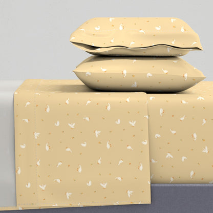 Cheerful Country Geese & Tiny Flowers Sheet Set — Small Scale — butter cream yellow