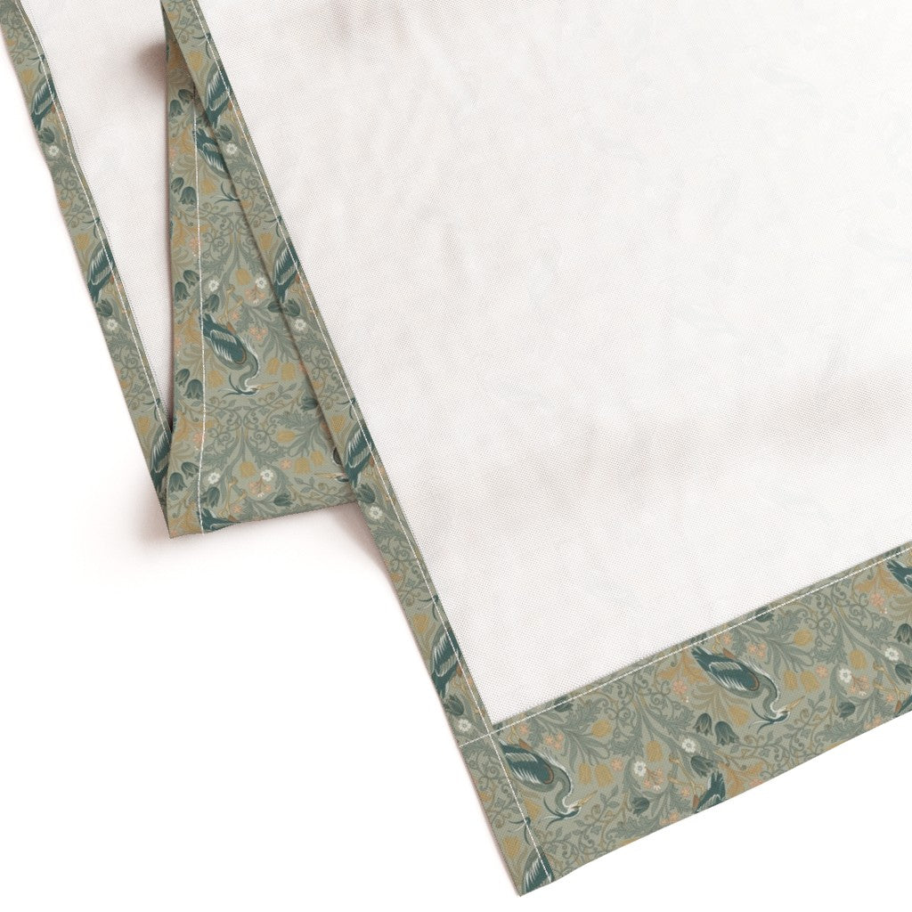 Heron with tulips and botanical vines in William Morris-Inspired style Curtains — Small Scale — sage colorway