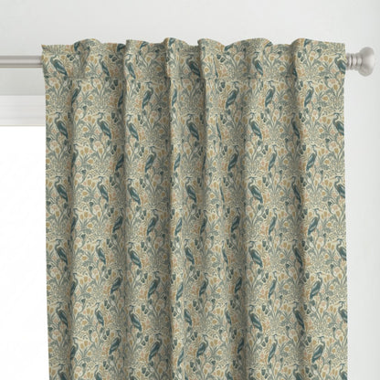 Heron with tulips and botanical vines in William Morris-Inspired style Curtains — Small Scale — cream