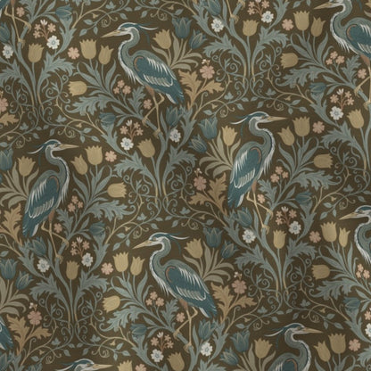 Heron with tulips and botanical vines in William Morris-Inspired style Fabric — Small Scale hero 1