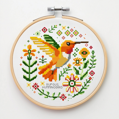 Rufous Hummingbird Vintage Style Cross Stitch Pattern - Digital Download (Image 1 of 5) | Better With Birds
